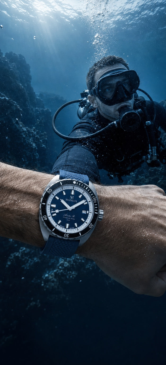 Diver wearing the MAESLUX Arctic B underwater