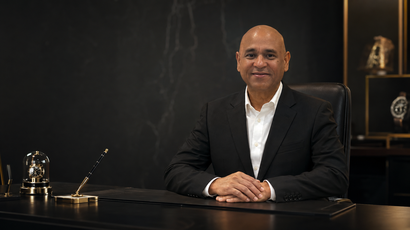 Gadiel Torres seated at his desk, Founder of MAESLUX